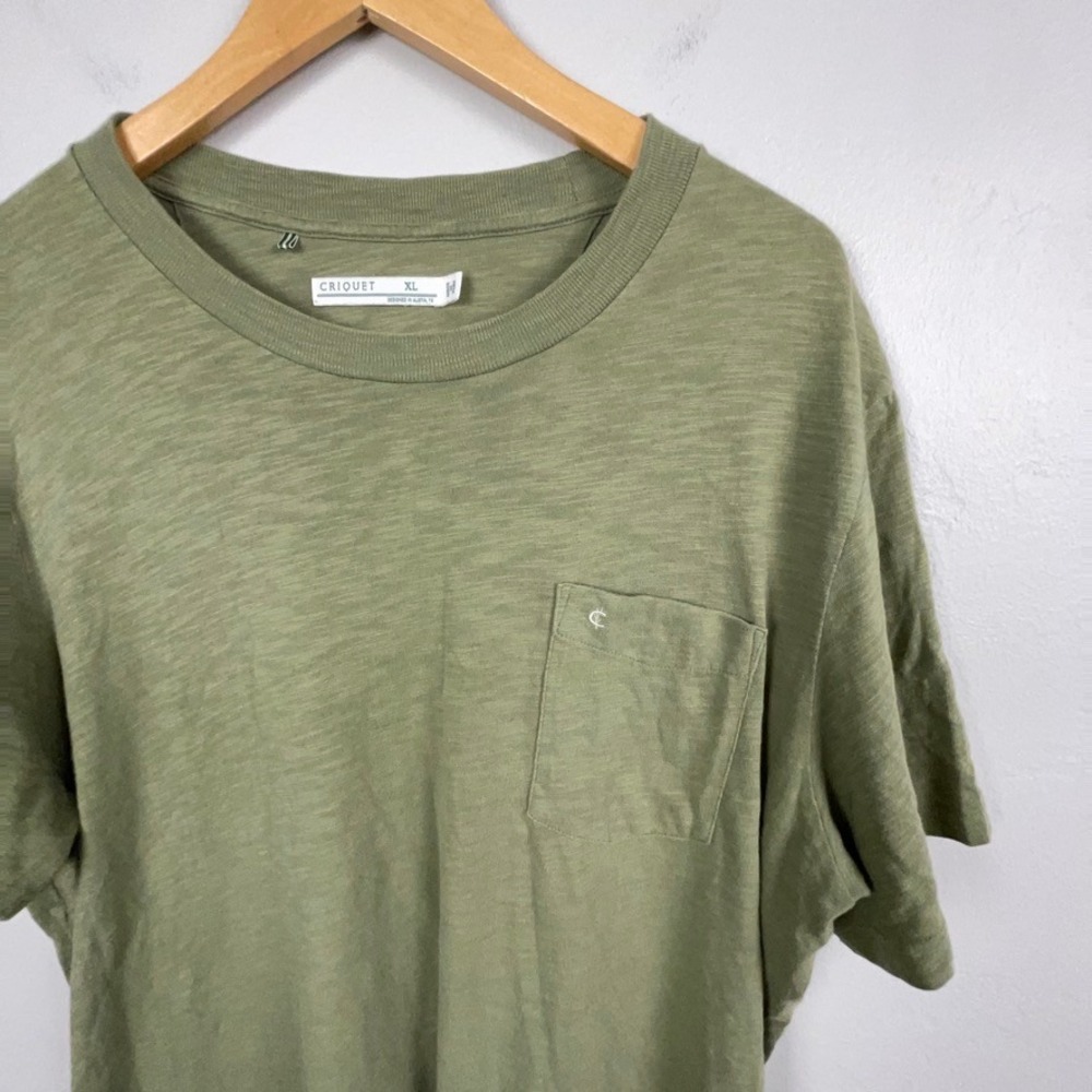 Criquet T-Shirt Men XL Green Slub Cotton Pocket Short Sleeve Tee Olive Austin